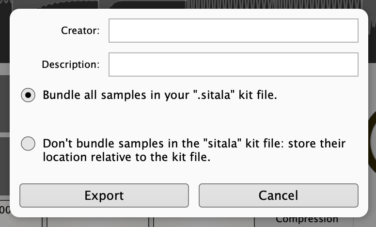 Export dialog