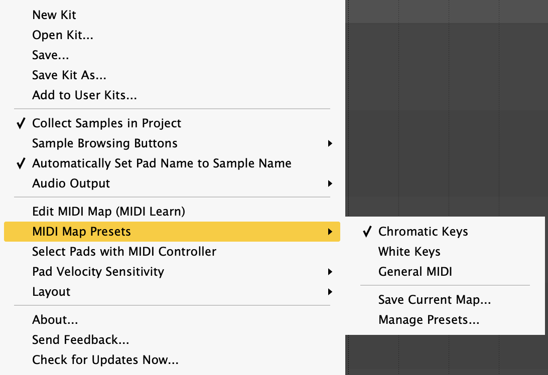 MIDI map presets