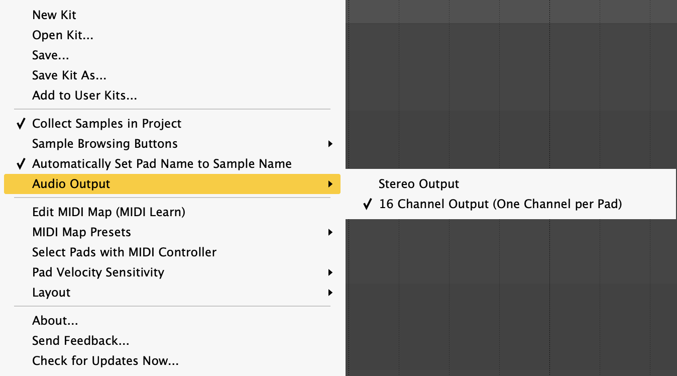 Audio Output menu