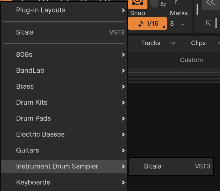 Soft Synth menu