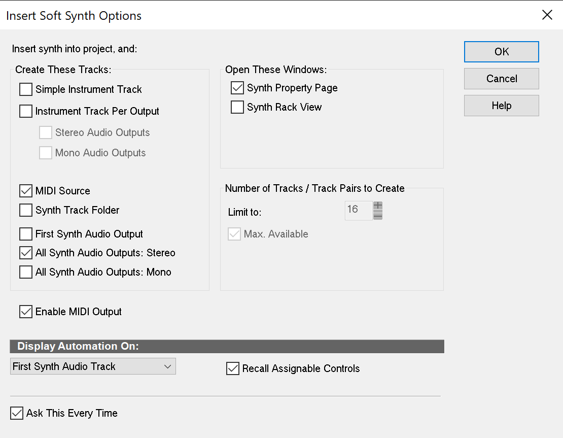 Insert Soft Synth Options