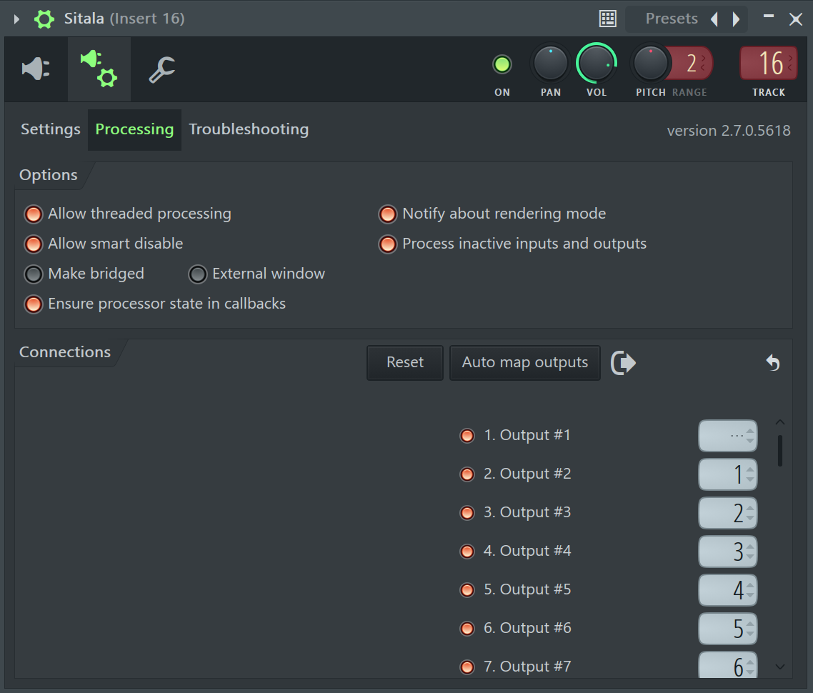 Processing tab