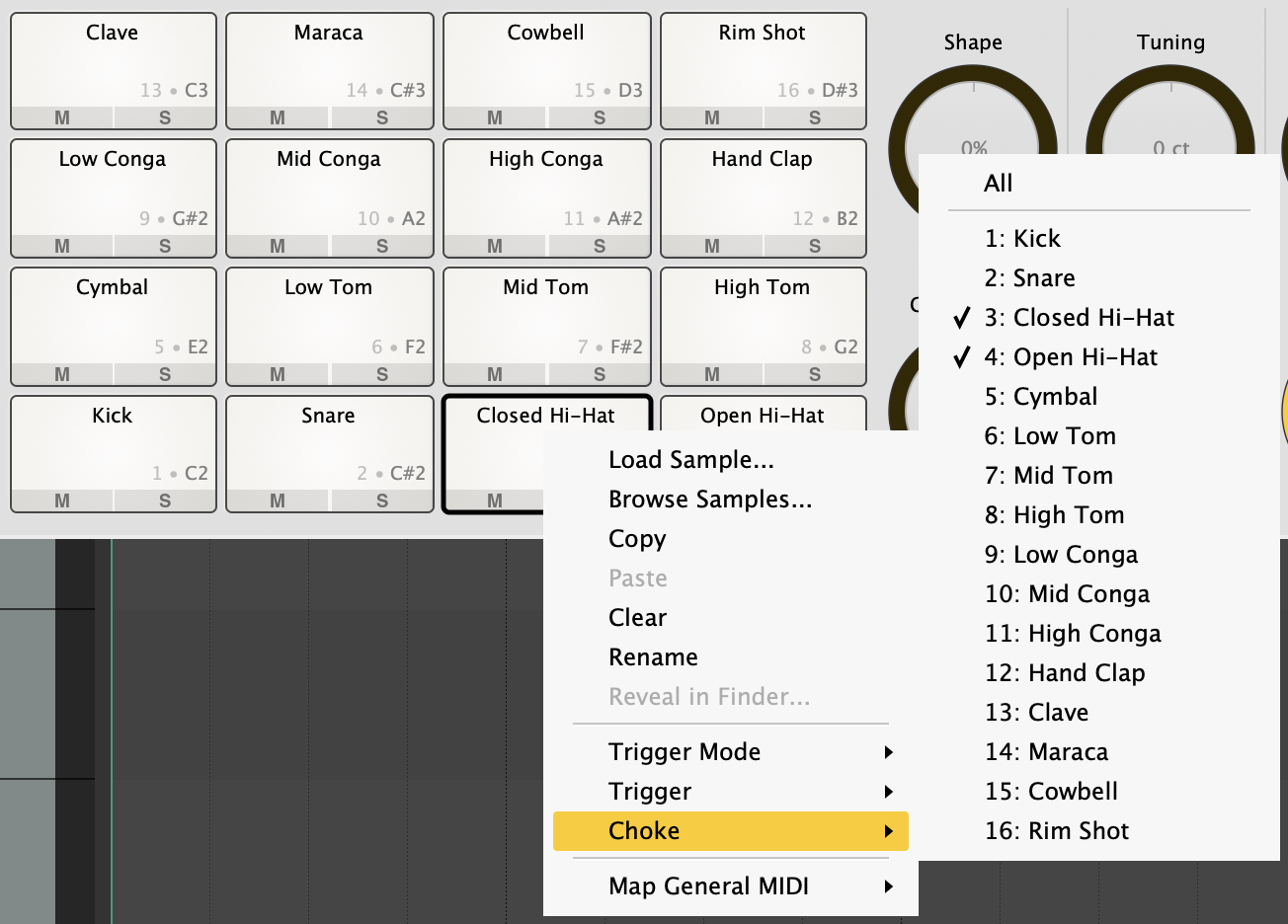Choke menu